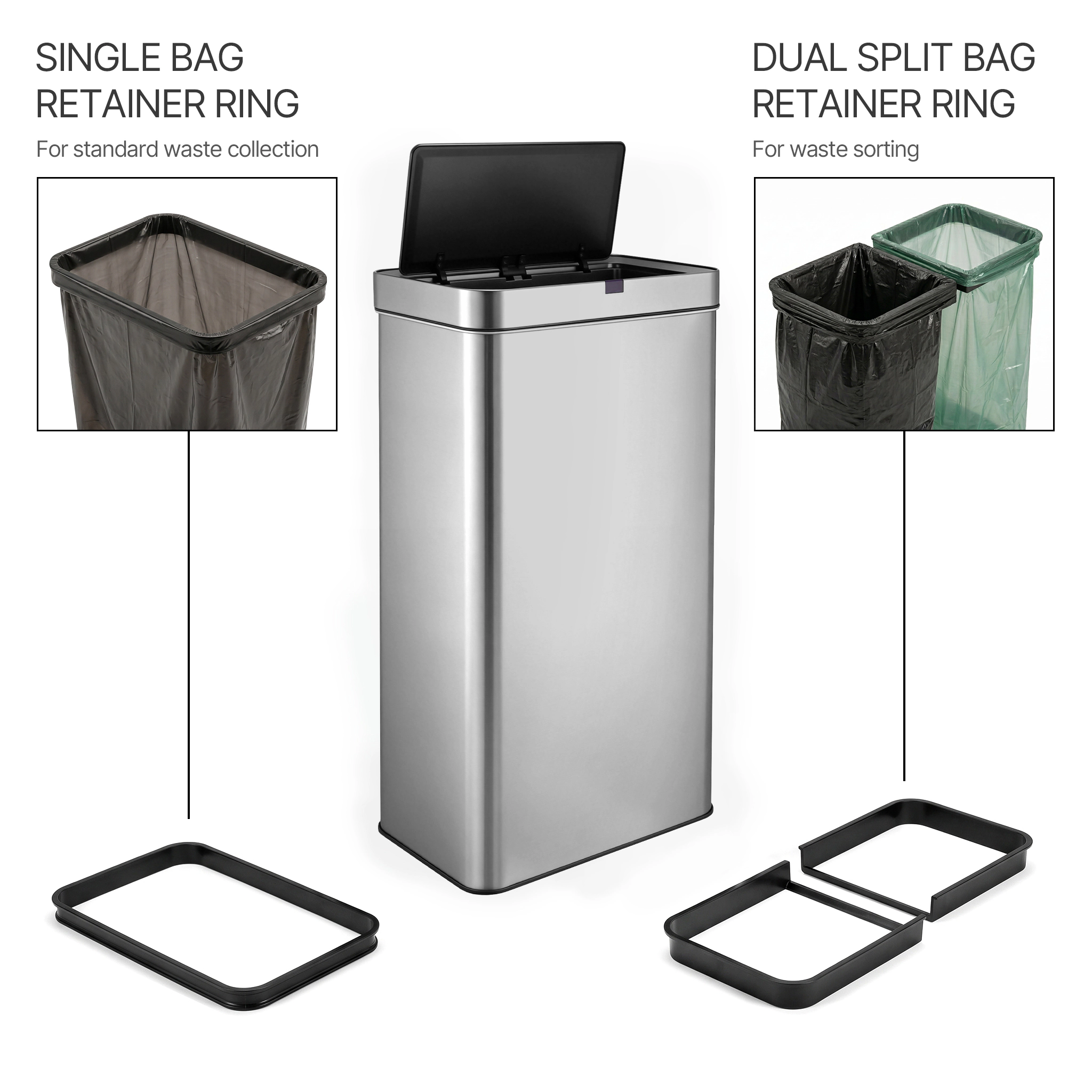 Innovaze 21 Gallon Stainless Steel Rectangular Motion Sensor Trash Can for Kitchen, Silver