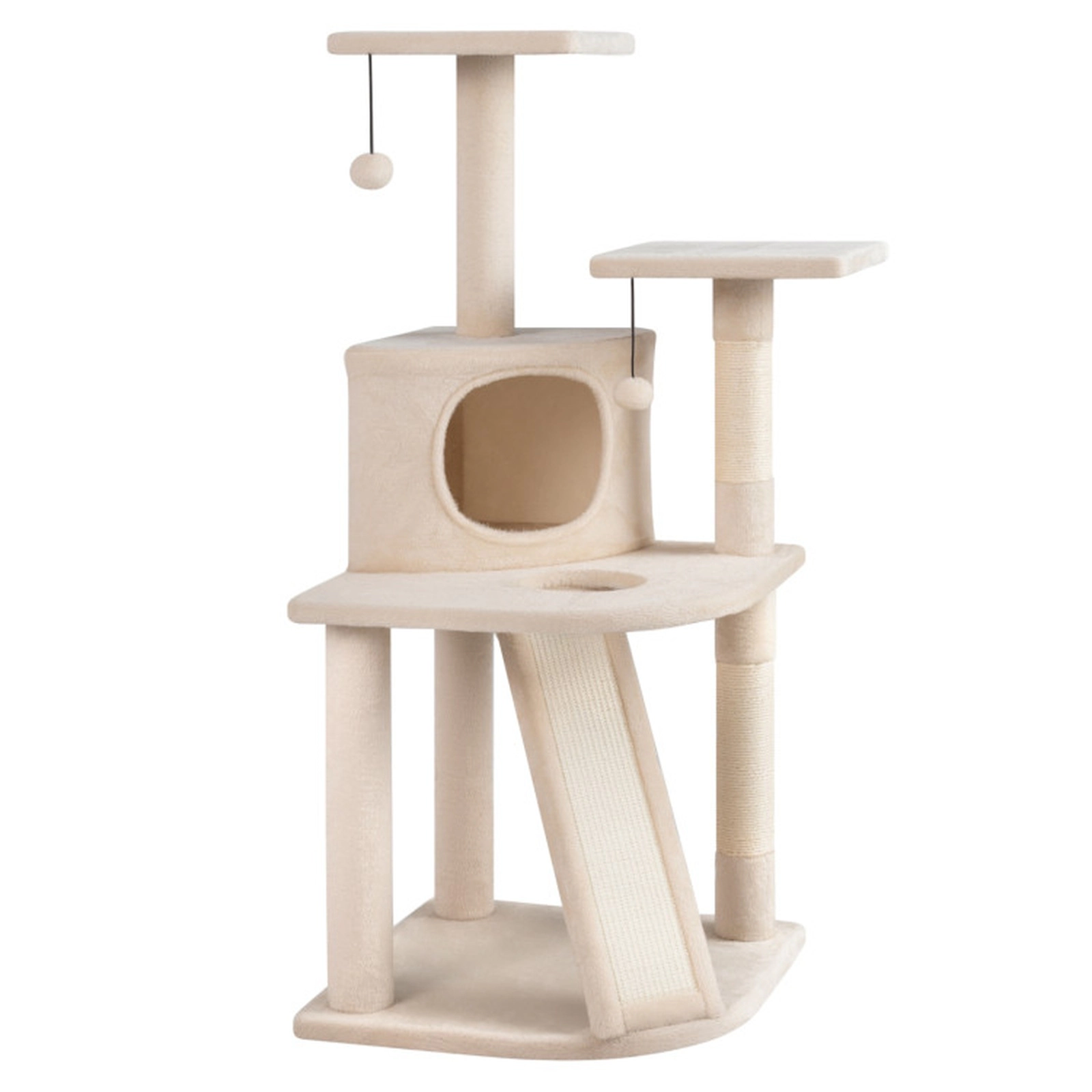 SUGIFT Multi-Level Cat Tree Tower with Condo Ramp and 2 Plush Perches 44-in Tall 22-lb Capacity Beige