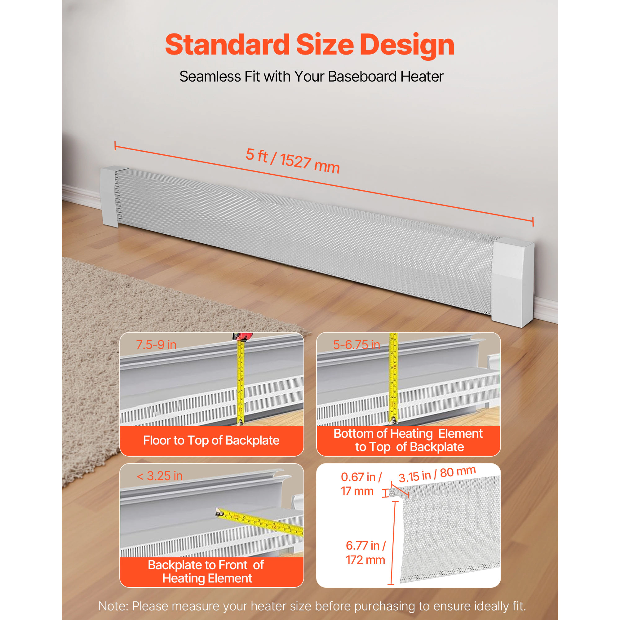 HONGGE Baseboard Heater Covers Premium Series Standard Electric Heating Unit Front Cover for Home Improvement