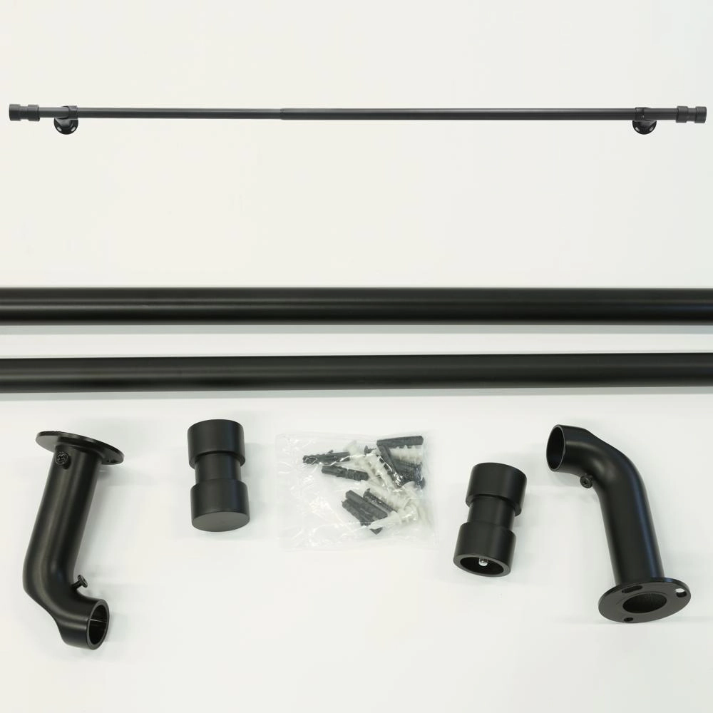 Thermaplus Patented Blackout Curtain Rod Double Cap Finial Extendable 36" to 72" Black