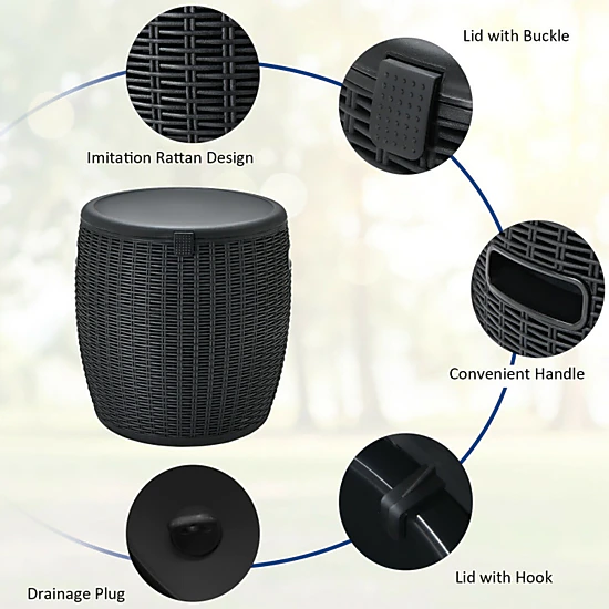 SUGIFT Black 9.5-gal 4-in-1 Rattan Style Ice Cooler Bucket Side Table and Stool with Drainage Plug
