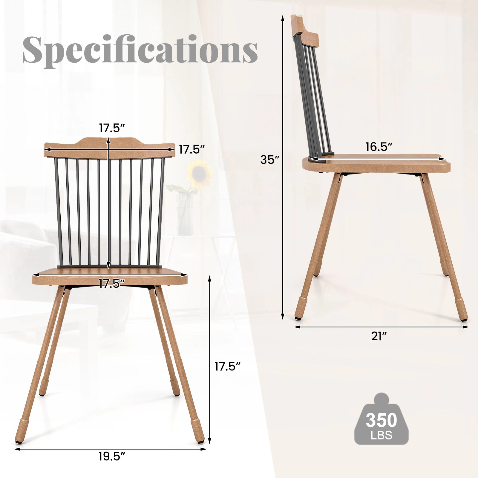 SlickBlue Rustic Dining Chairs Set of 2, Spindle Back Kitchen Chairs