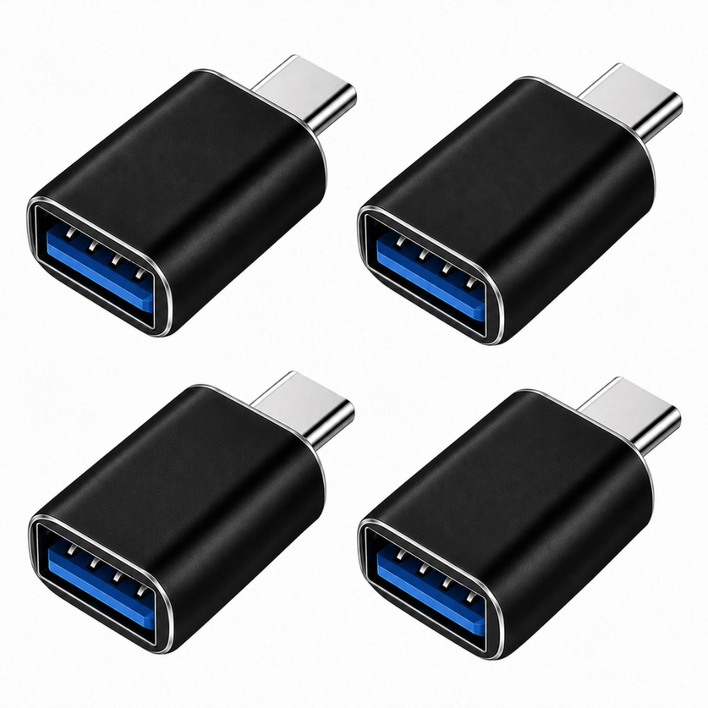 Qixxronics Female USB to Male USB-C Adapter Type C Converter (4-PACK)