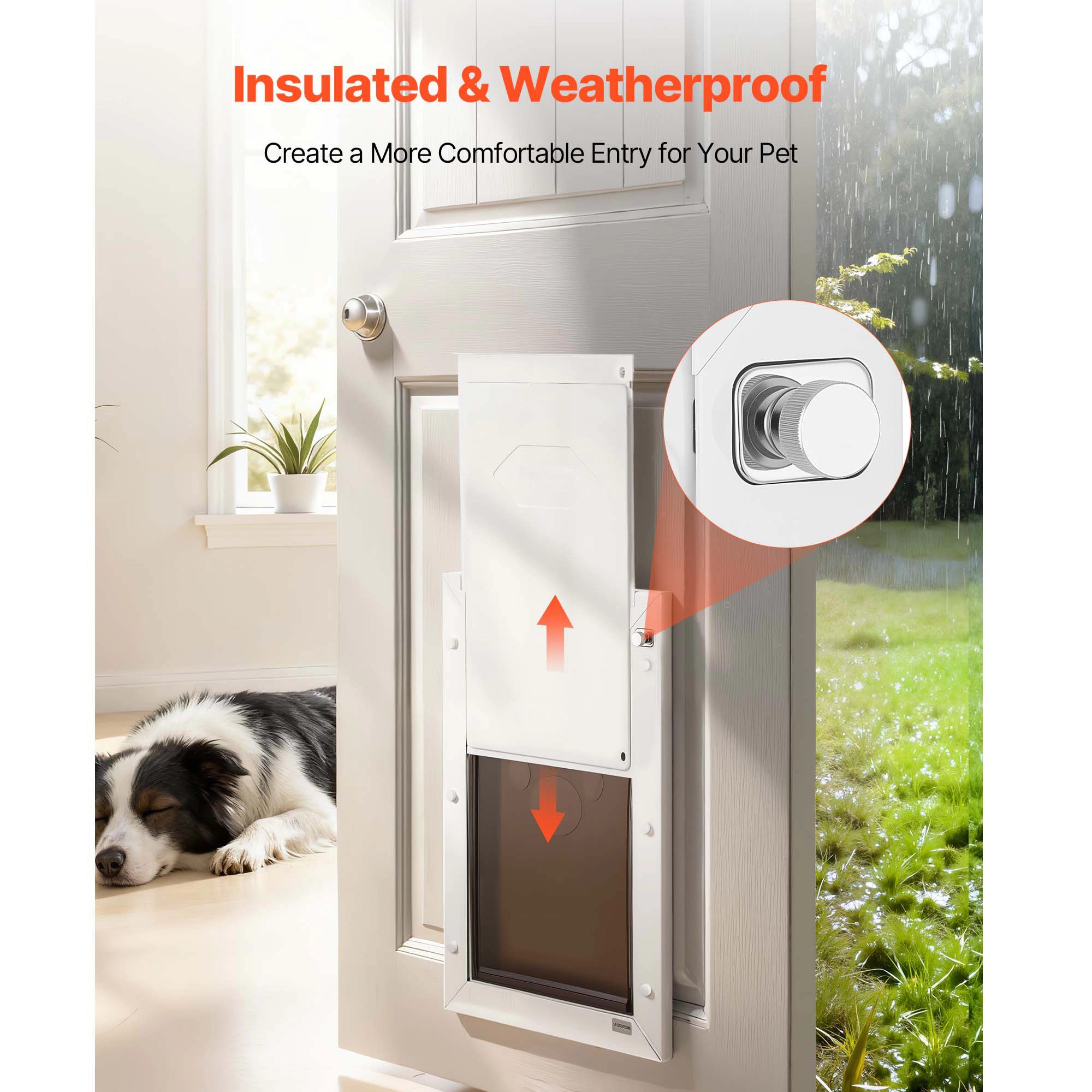 HONGGE Pet Door for Doors, Large Double Magnetic Flap, Weatherproof Metal Frame for In-and-Out Access, White