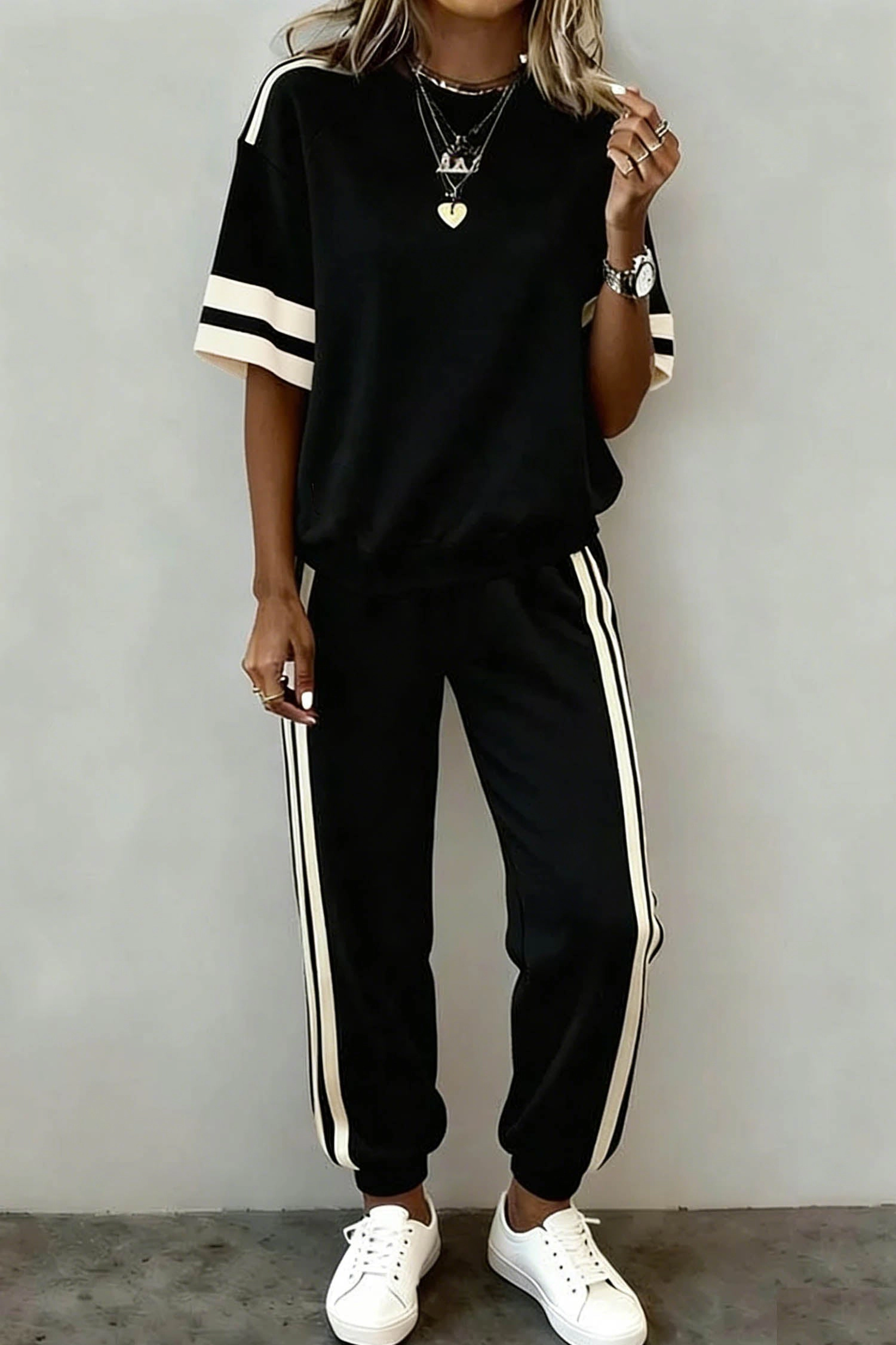 Threaded Pear Leona Striped Detail Loose Tee