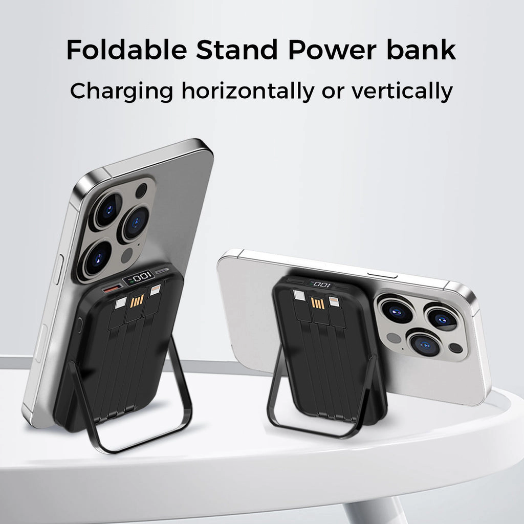 Alpha Digital 10,000mAh, 3 Cables, Magnetic Wireless Charging, Phone Stand - Power Bank