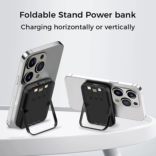 Alpha Digital 10,000mAh, 3 Cables, Magnetic Wireless Charging, Phone Stand - Power Bank