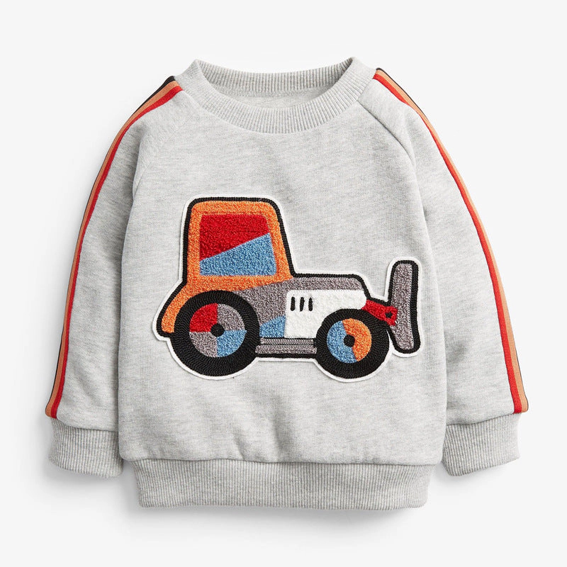 MyKids-USA Baby Boy Cartoon Truck Pattern Side Striped Design Hoodie & Trousers Warm Sets