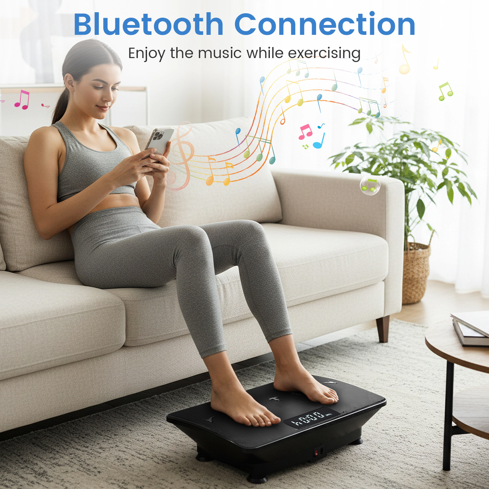 SUGIFT Black 220-lb Capacity 10-Speed Gravity Sensor Vibration Plate Exercise Machine with Rubber Top and Remote