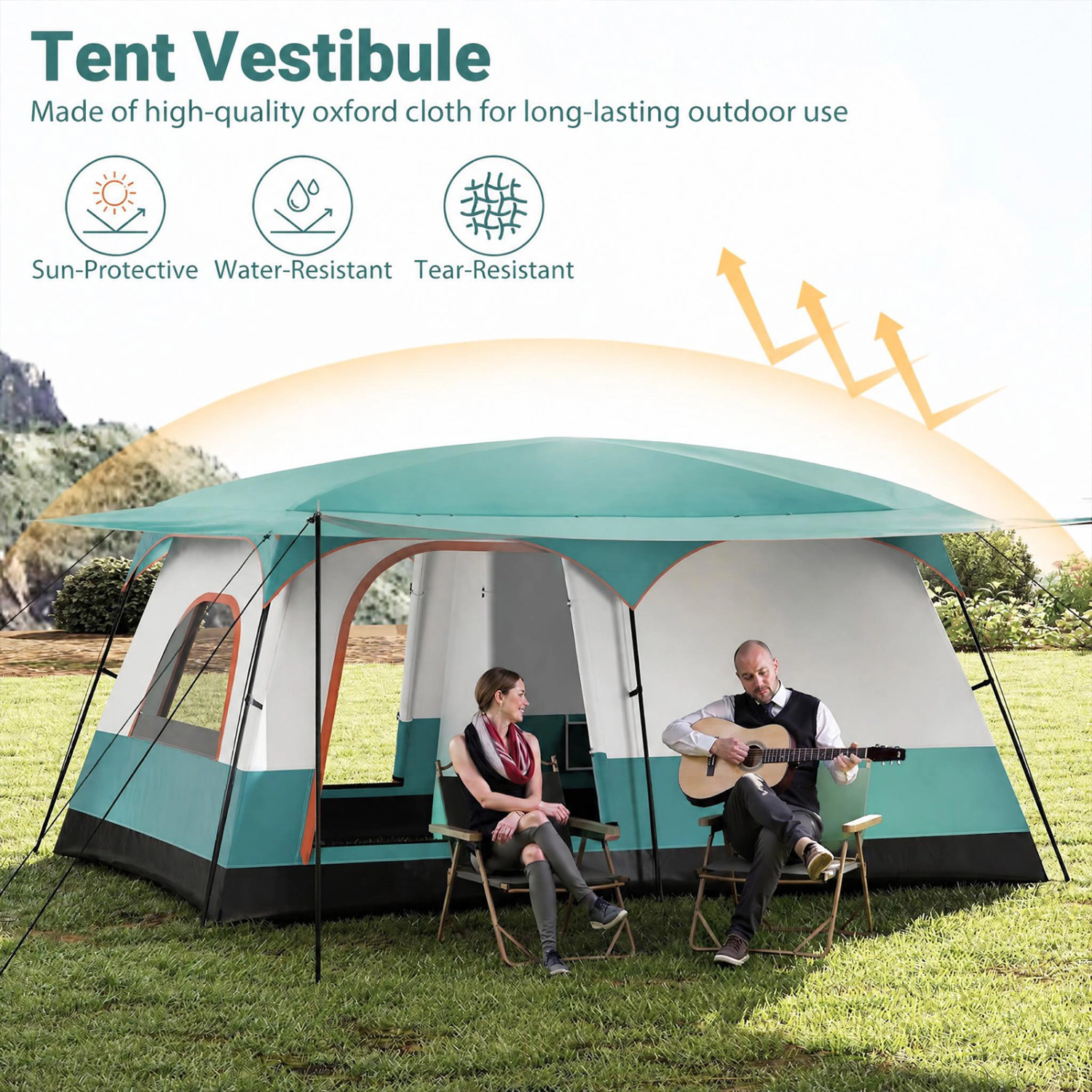 LJG 8- Person Camping Tent with Double Rooms and 2 Doors
