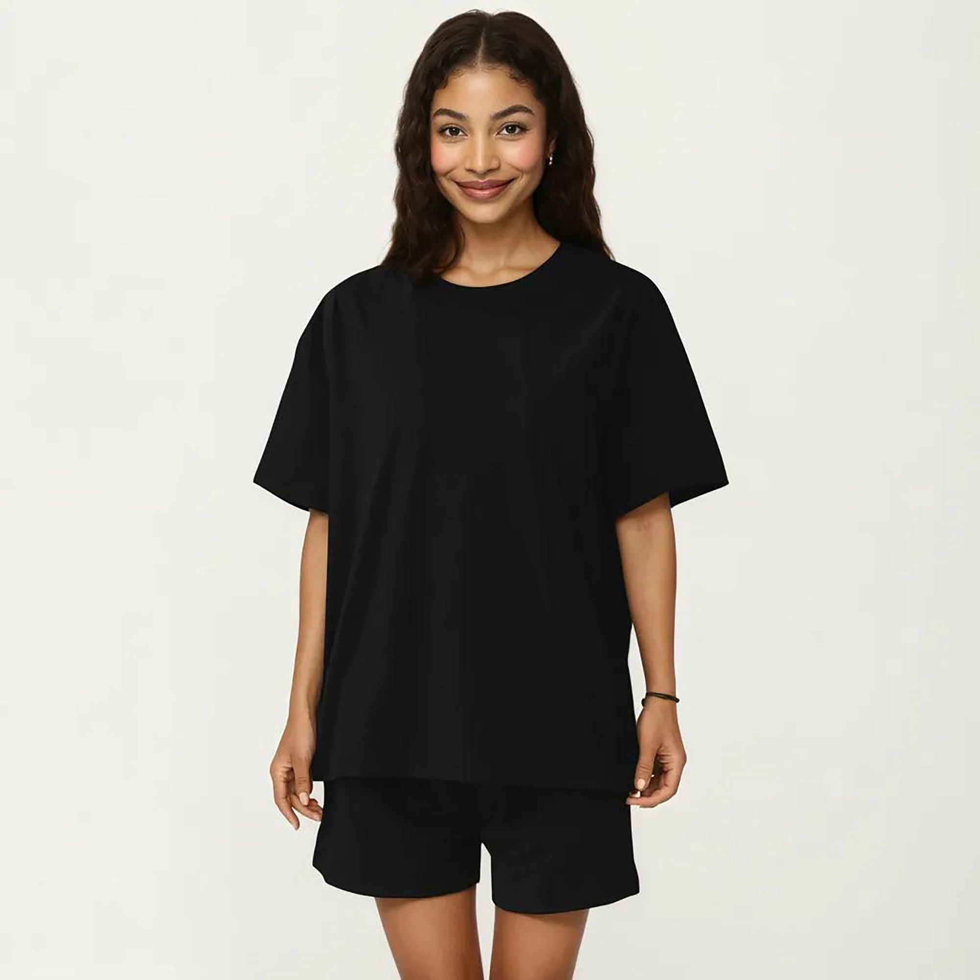 Anna-Kaci Women's 2-Piece Oversized Short Sleeve Crew Neck Pajama Top with Relaxed Fit Shorts Sleepwear Set