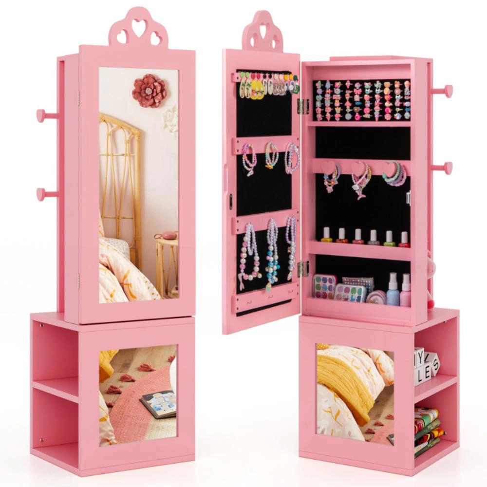 Hivvago 3-In-1 Freestanding Kids Jewelry Cabinet Armoire With Full Length Mirror