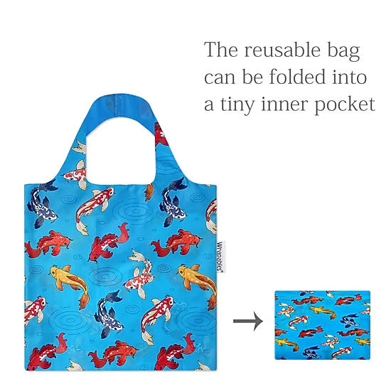 Wrapables Allybag Reusable Shopping Tote Grocery Bag, Grab and Go Koi ...