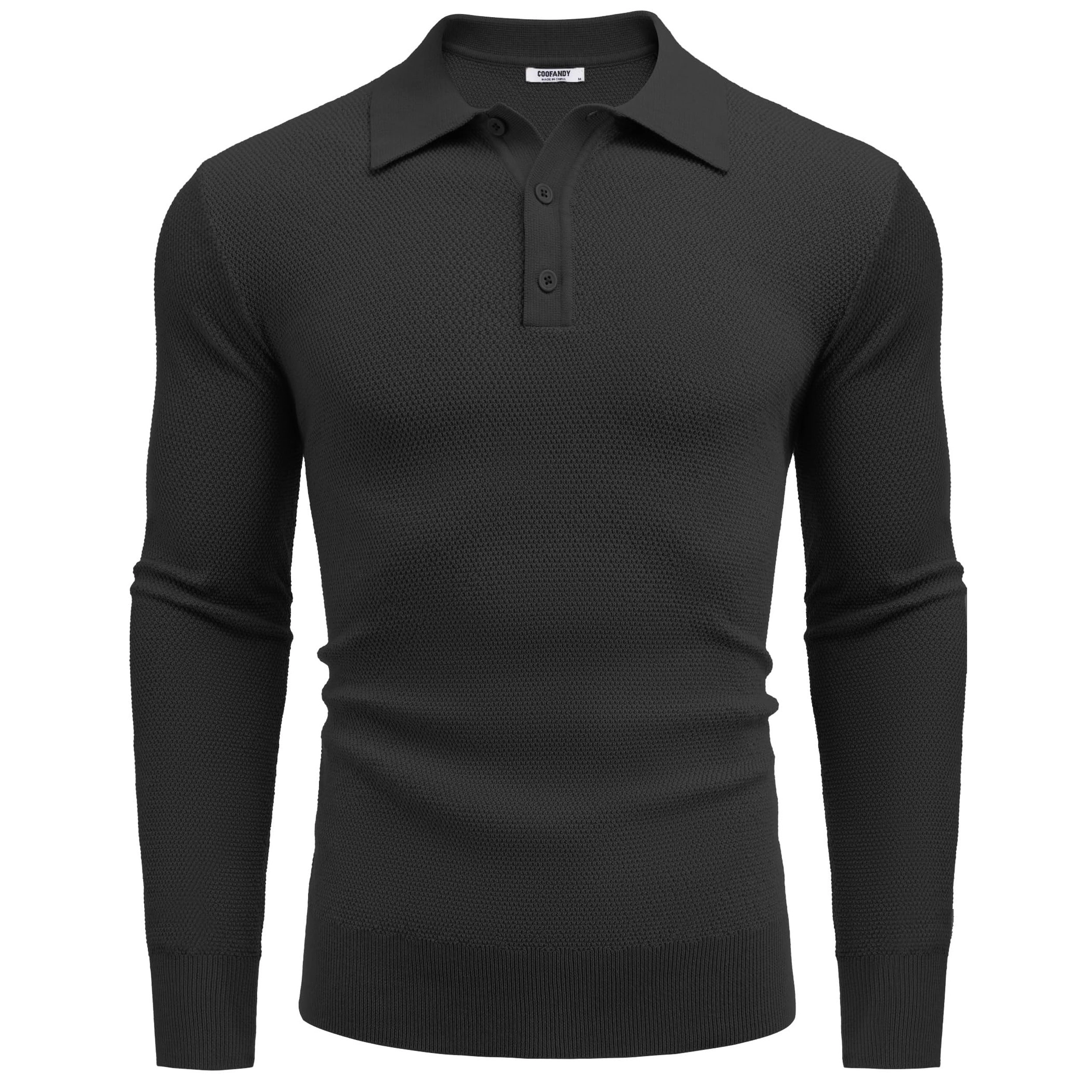 COOFANDY Casual Long Sleeve Polo Sweater Fall Henley Neck Button Pullover Tops