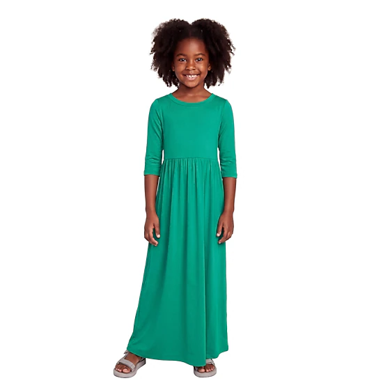 24sevenKid Essential Girls Three Quarter Sleeve Pleated Maxi Dress