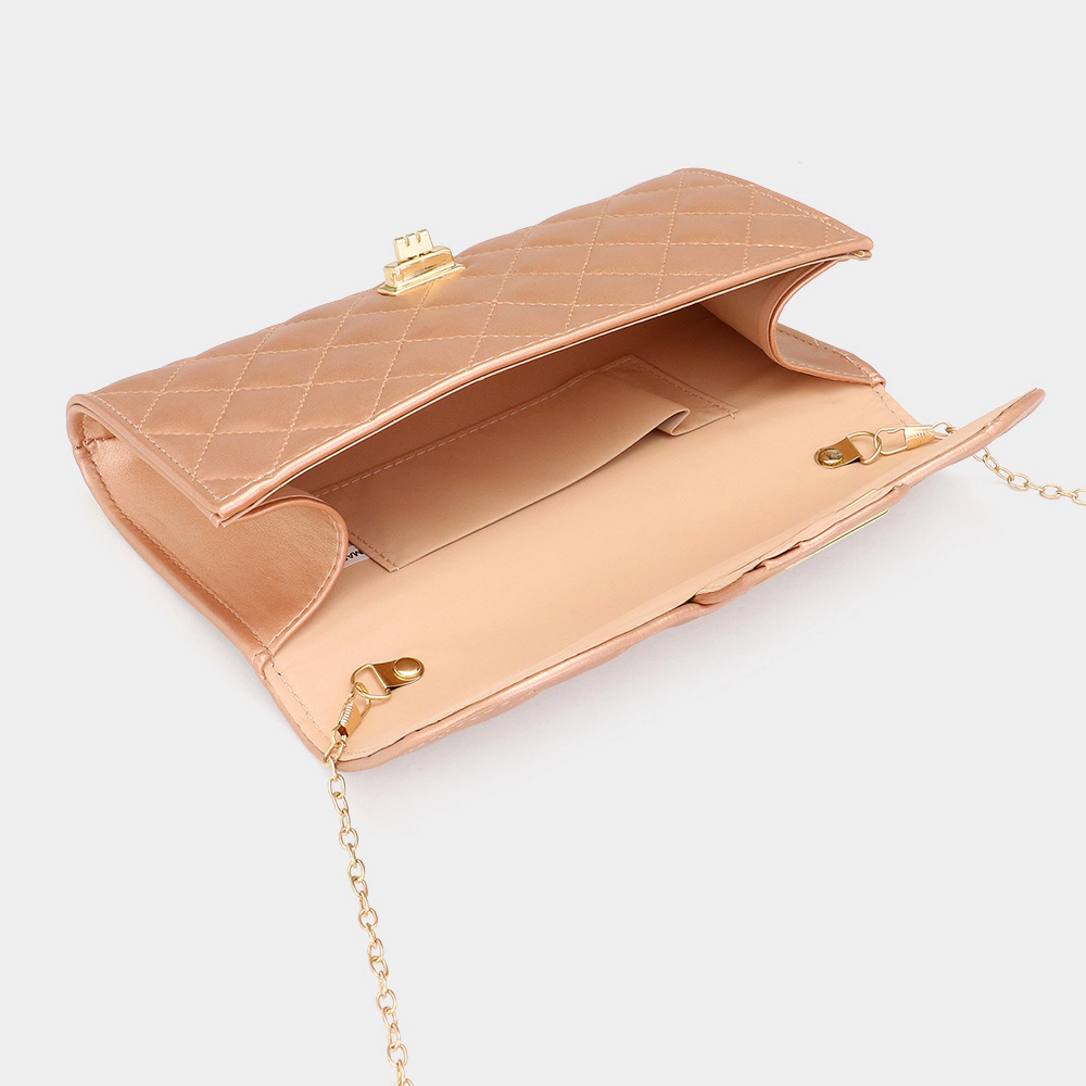 FASHNZFAB Quilted Flap Evening Clutch Bag / Crossbody