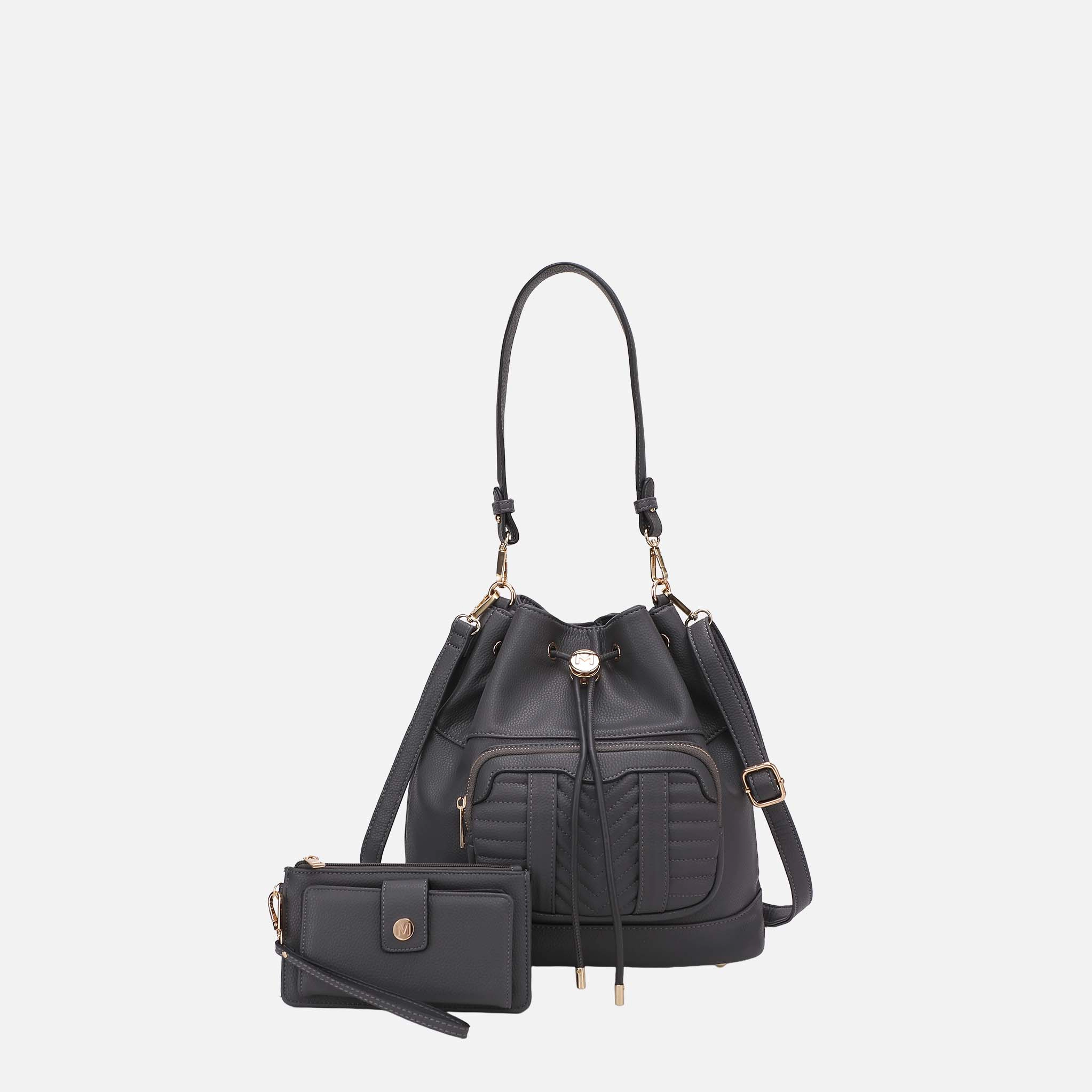 Mia K Collection Ryder Women’s Shoulder Bag with Matching Wallet, Drawstring Closure, Quilted Pocket