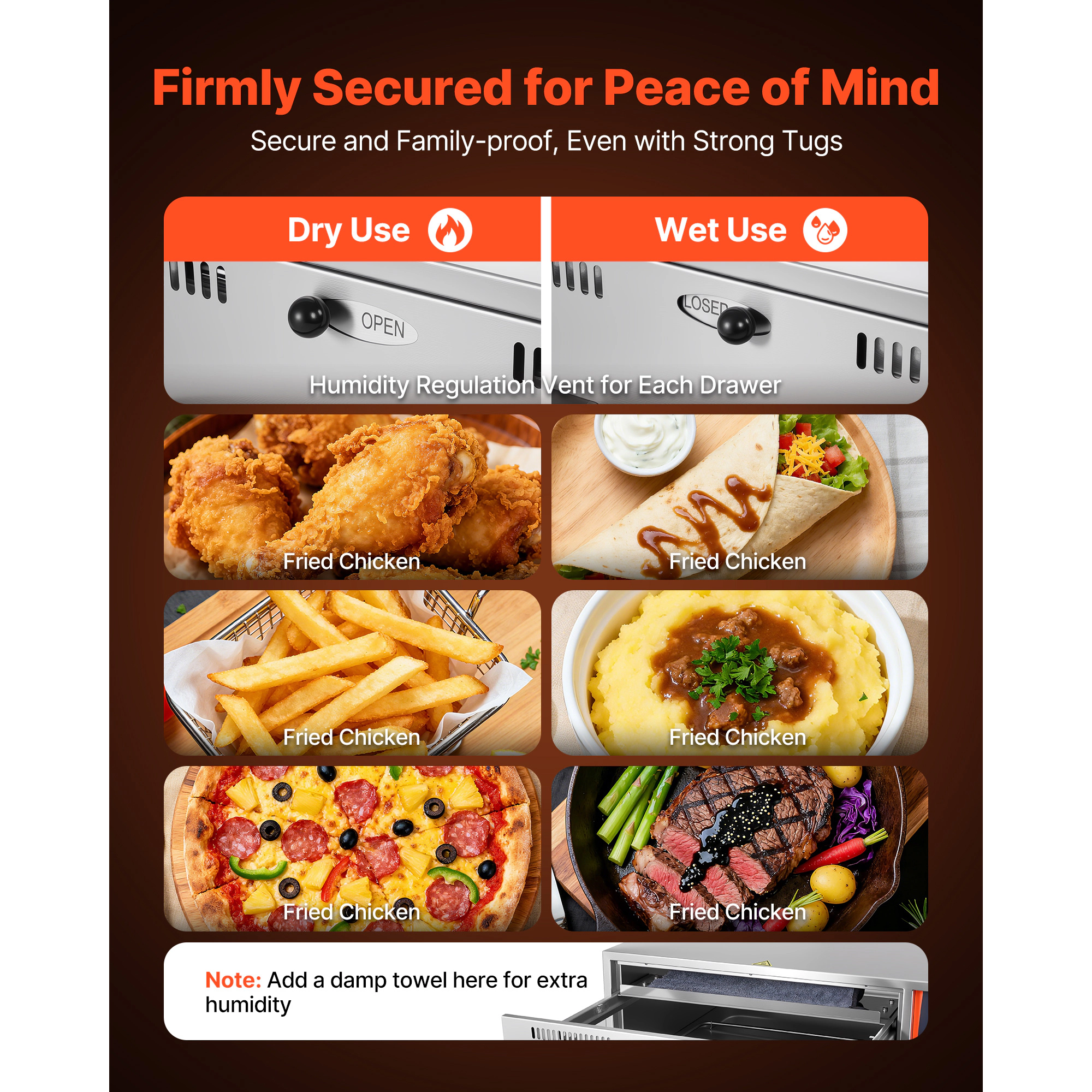 HONGGE Commercial Electric Single-Drawer Stainless Steel Food Warmer Freestanding Warming Cabinet