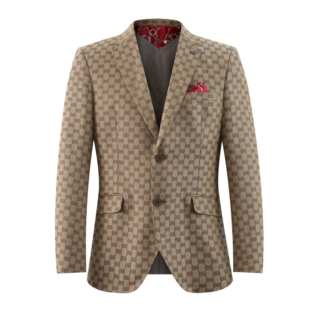 Elie Balleh Men's Slim Fit Logo Brocade Formal Blazer