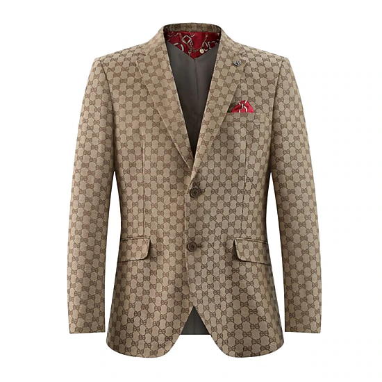 Elie Balleh Men's Slim Fit Logo Brocade Formal Blazer
