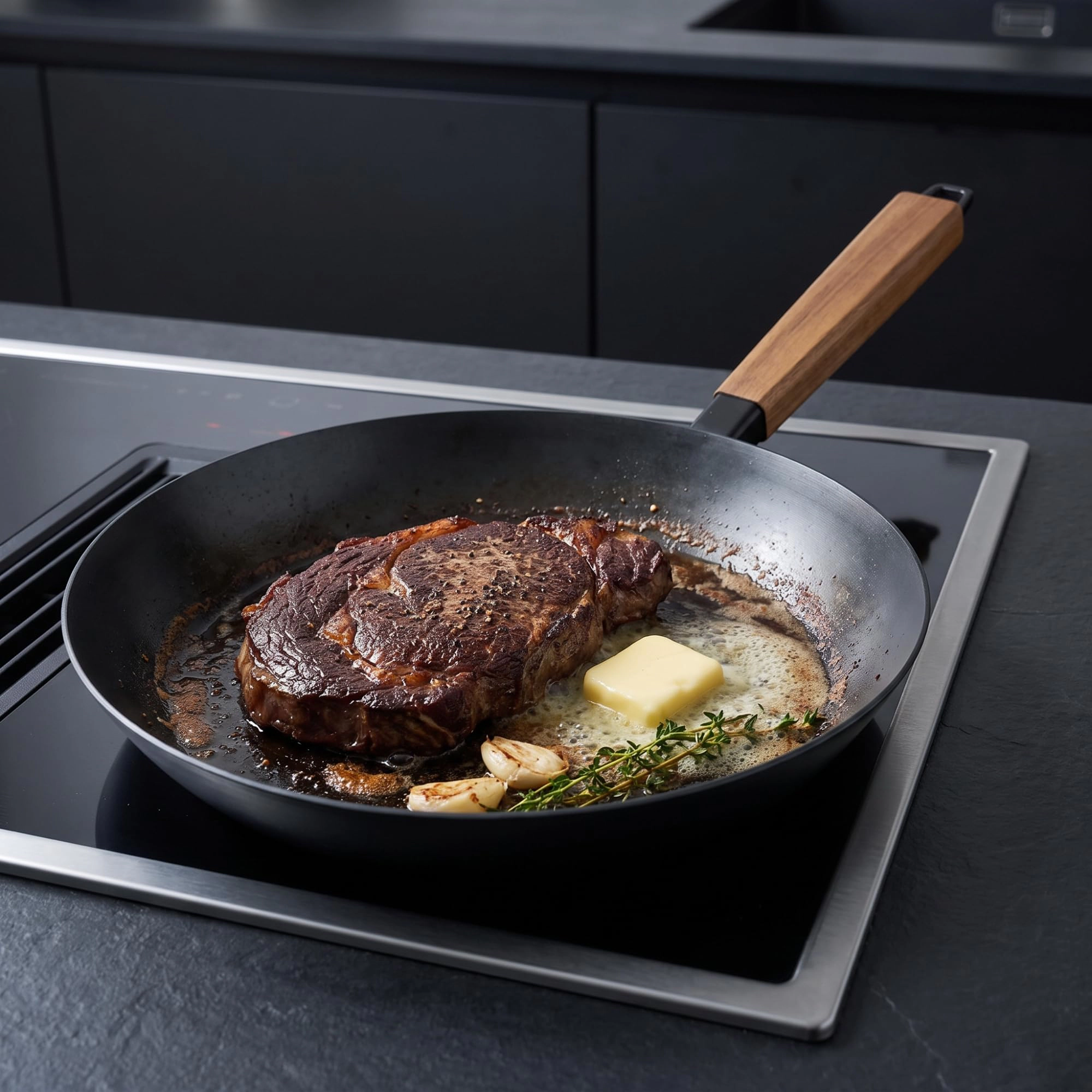 Alva Forest 8" Carbon Steel Frying Pan with Acacia Wood Handle