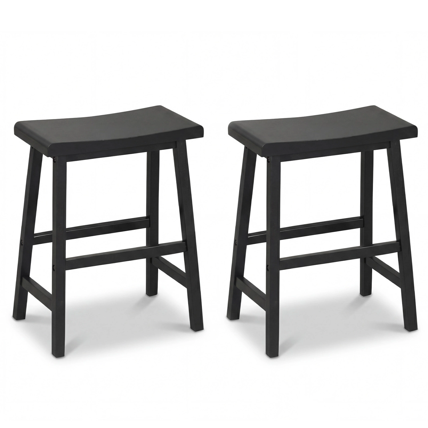 Glintex 2-Piece 24-Inch Backless Solid Wood Saddle Counter Stool Set
