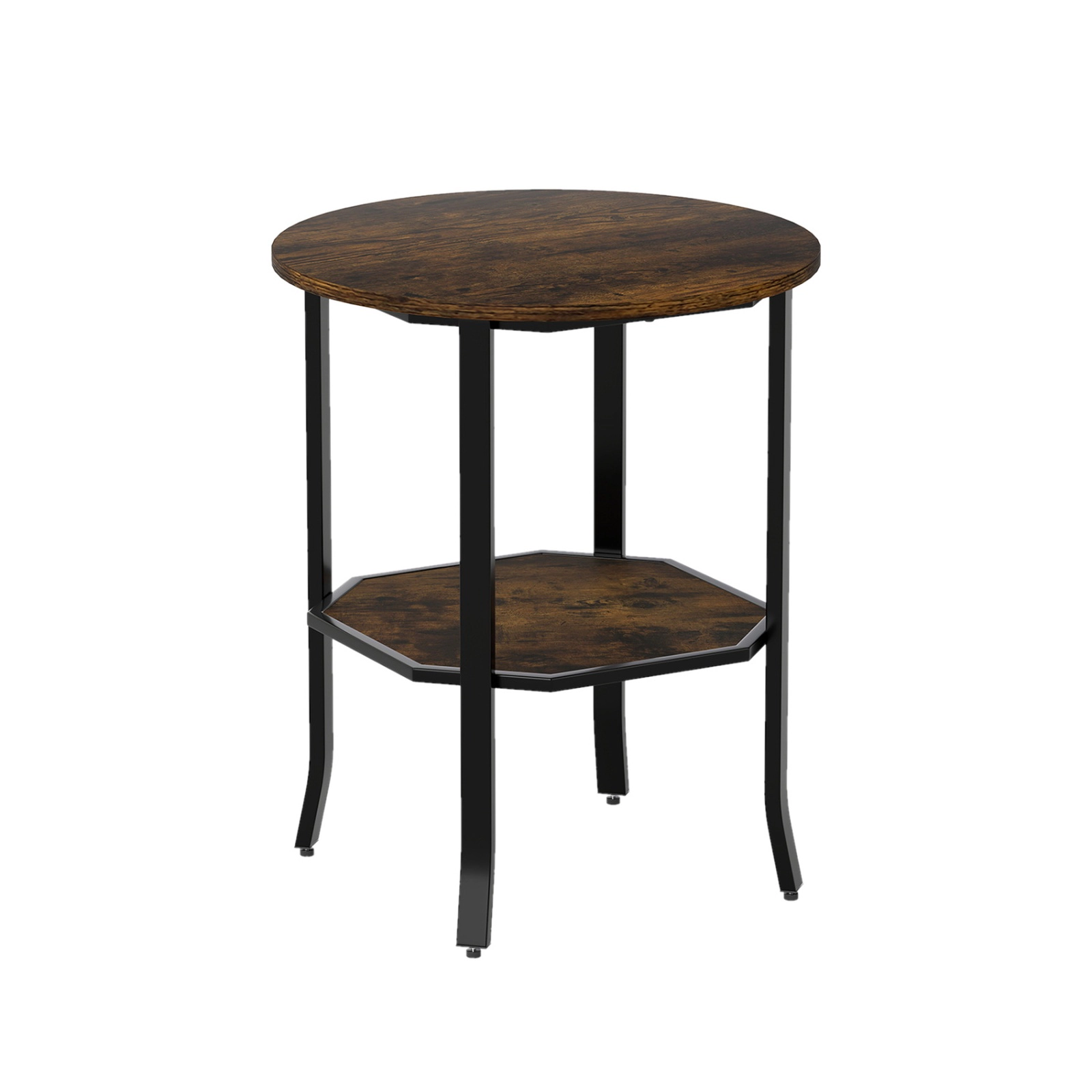 SUGIFT Round Small End Table 2-Tier Storage Shelf 90-lb Tabletop Capacity 20 x 24 in Frame Rustic Brown & Black
