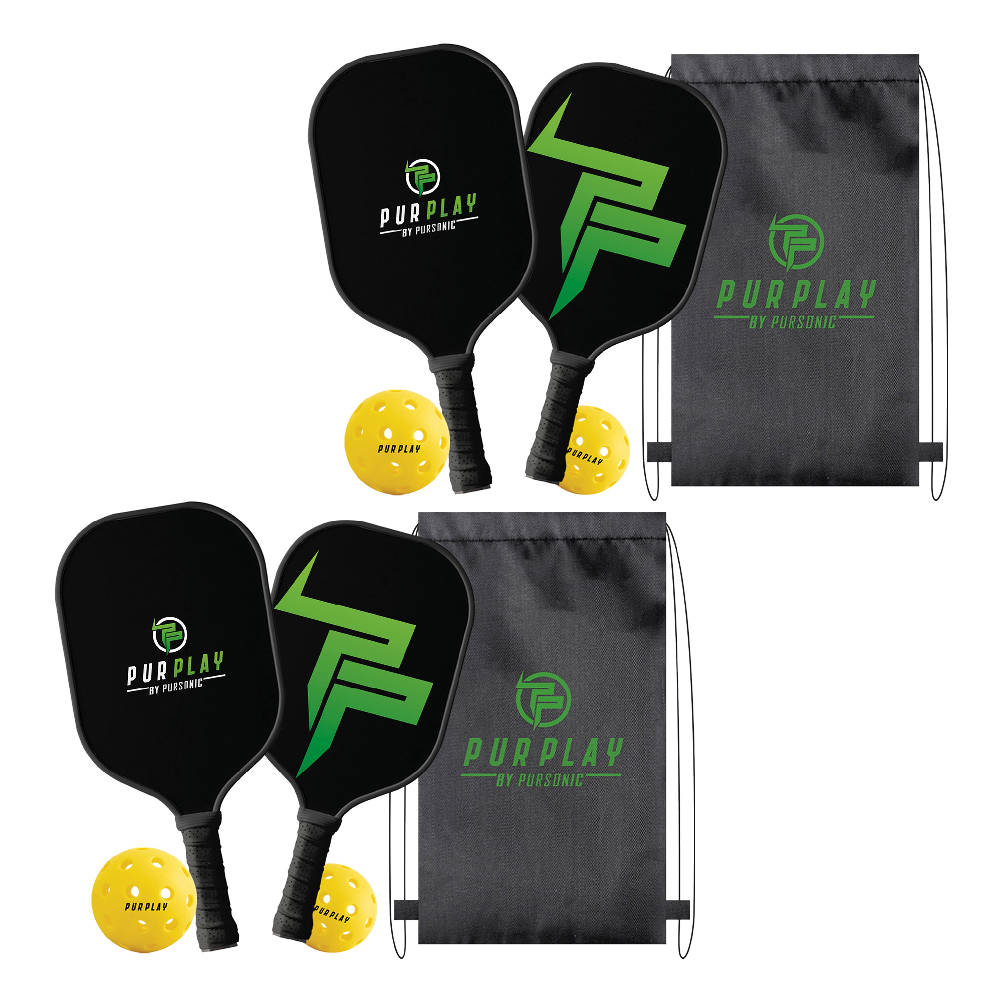 Pursonic Unisex High Performance Pickleball Set with 4 Paddles, 4 Balls & 2 Carry Bags