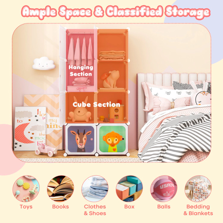 Hivvago 8-Cube Kids Wardrobe Closet with Clothes Hanging Section and Doors