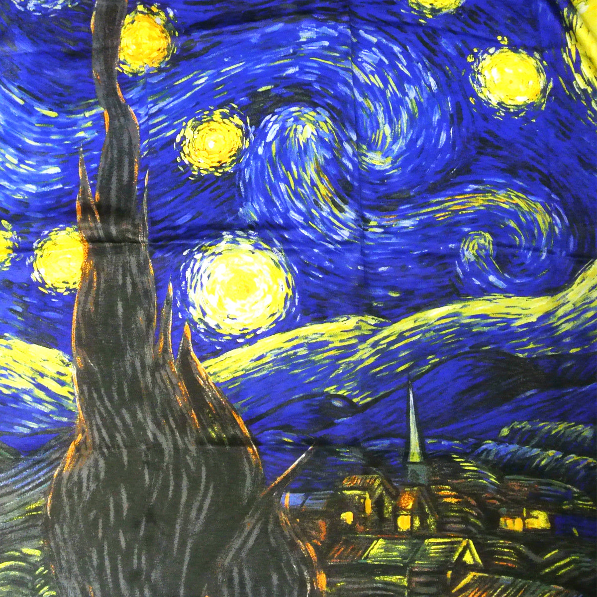 Wrapables Women's Luxurious 100% Charmeuse Silk Square Scarf with Hand Rolled Edges, Van Gogh's Starry Night