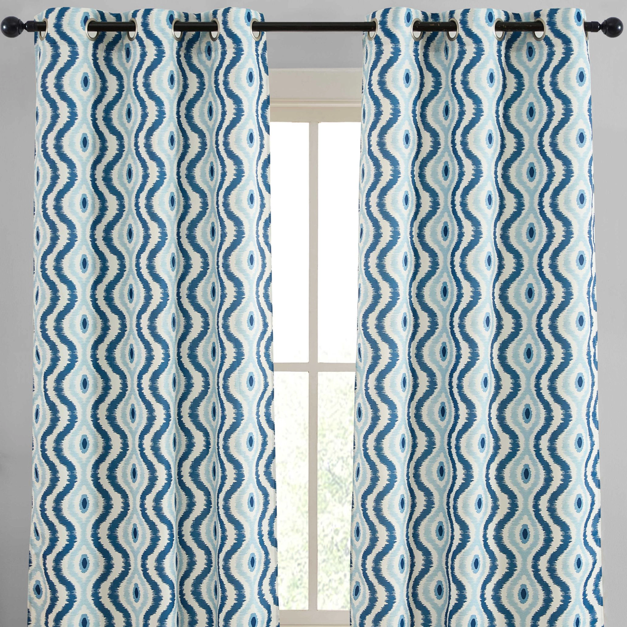 HLC.ME Tanner Ogee Ikatt Damask Patterned Window Grommet Curtains - Light Blocking Darkening Panels, Set of 2