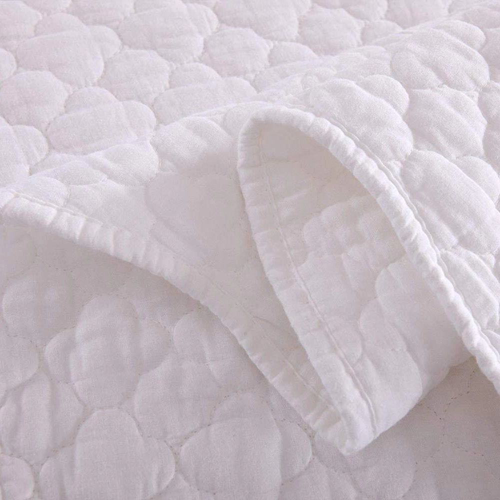 MarCielo 3 Piece 100% Cotton White Quilt Set, Lightweight Quilted Bedspread Set