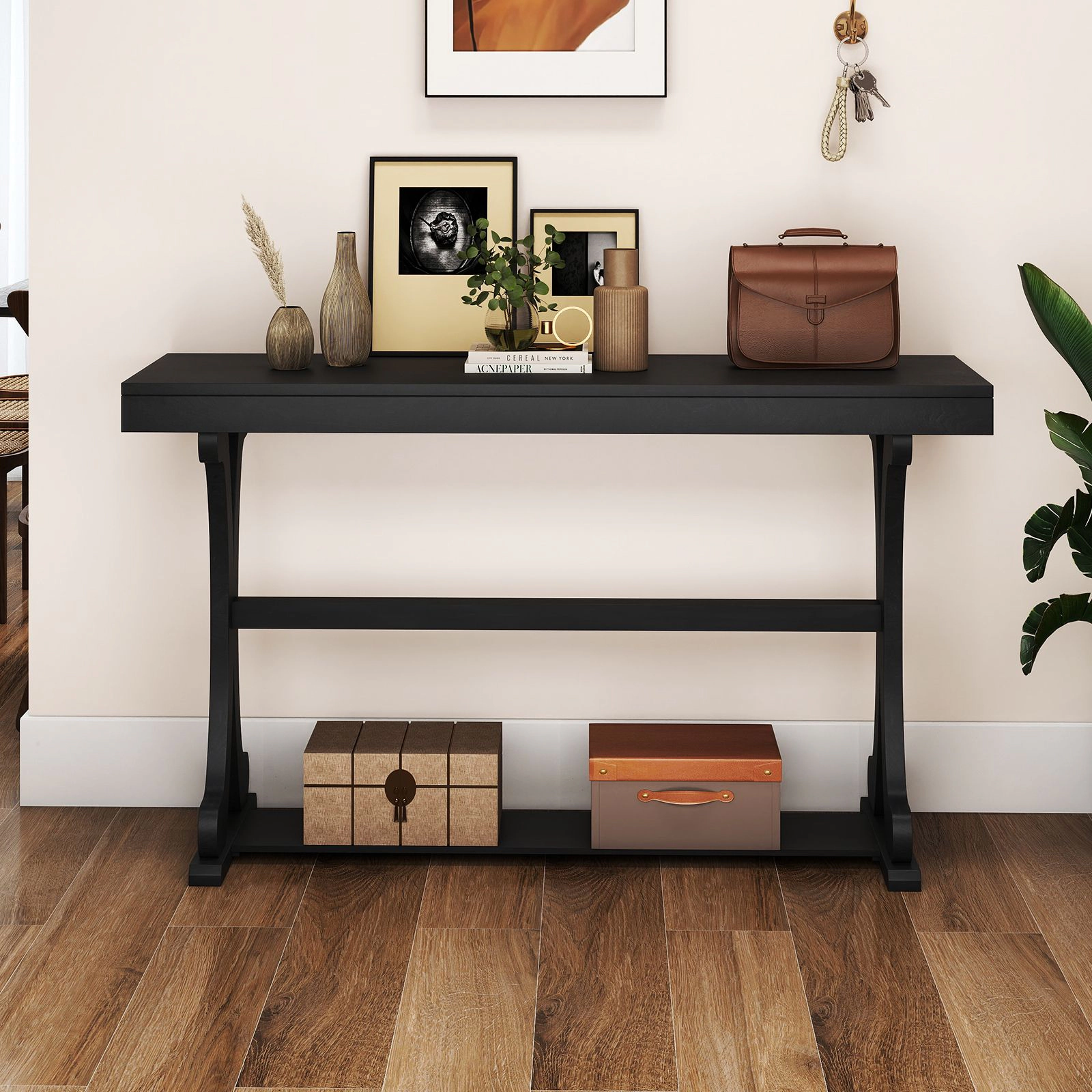 SlickBlue Narrow Behind Couch Table with Wooden Top and Adjustable Foot Pads
