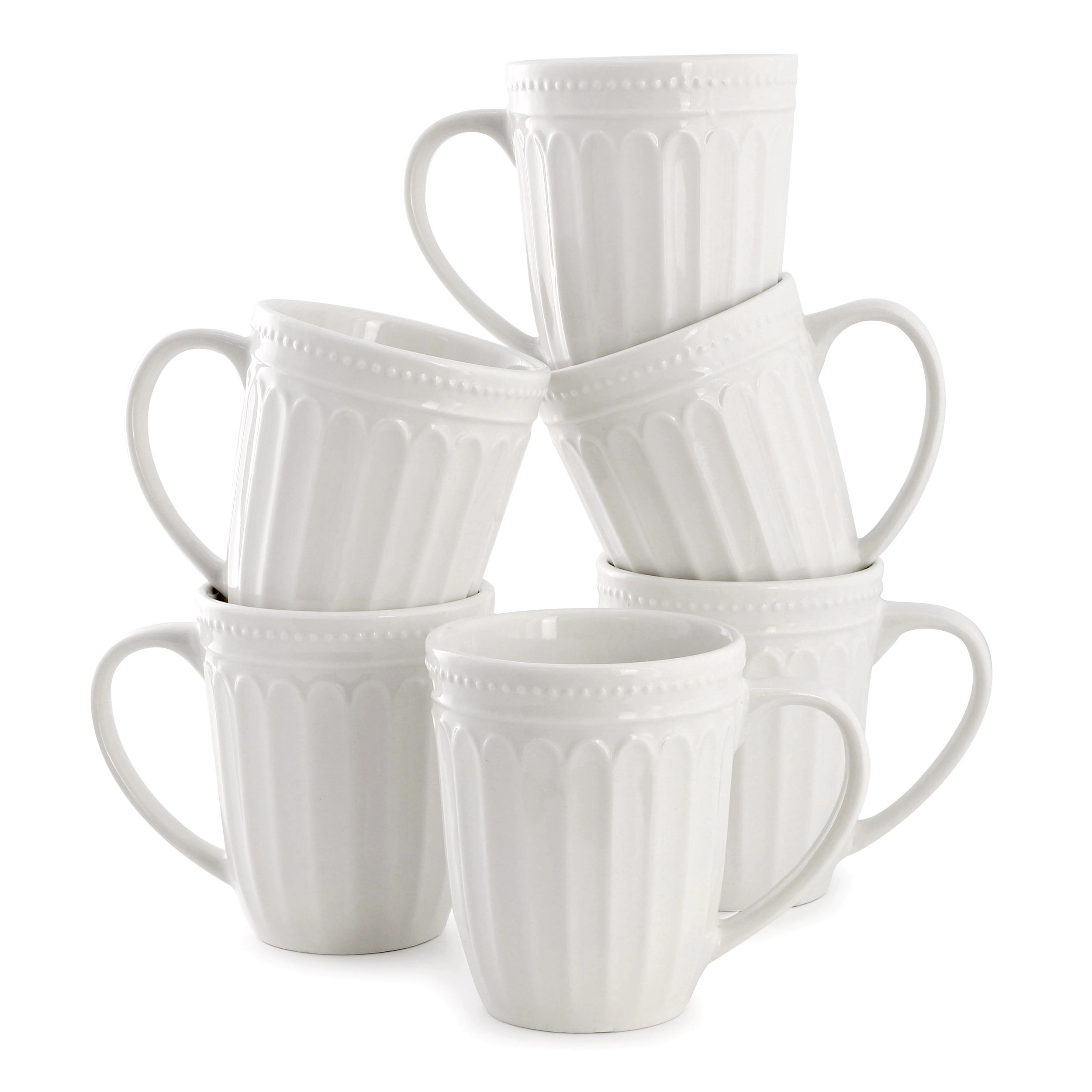 Elama Hansel 6 Piece Embossed Arch Stoneware 12 Ounce Mug Set in White