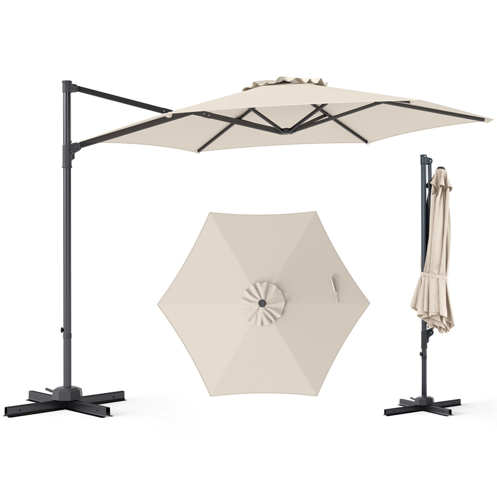 SUGIFT 10 ft Cantilever Patio Umbrella with Foot Pedal Rotation and Cross Base