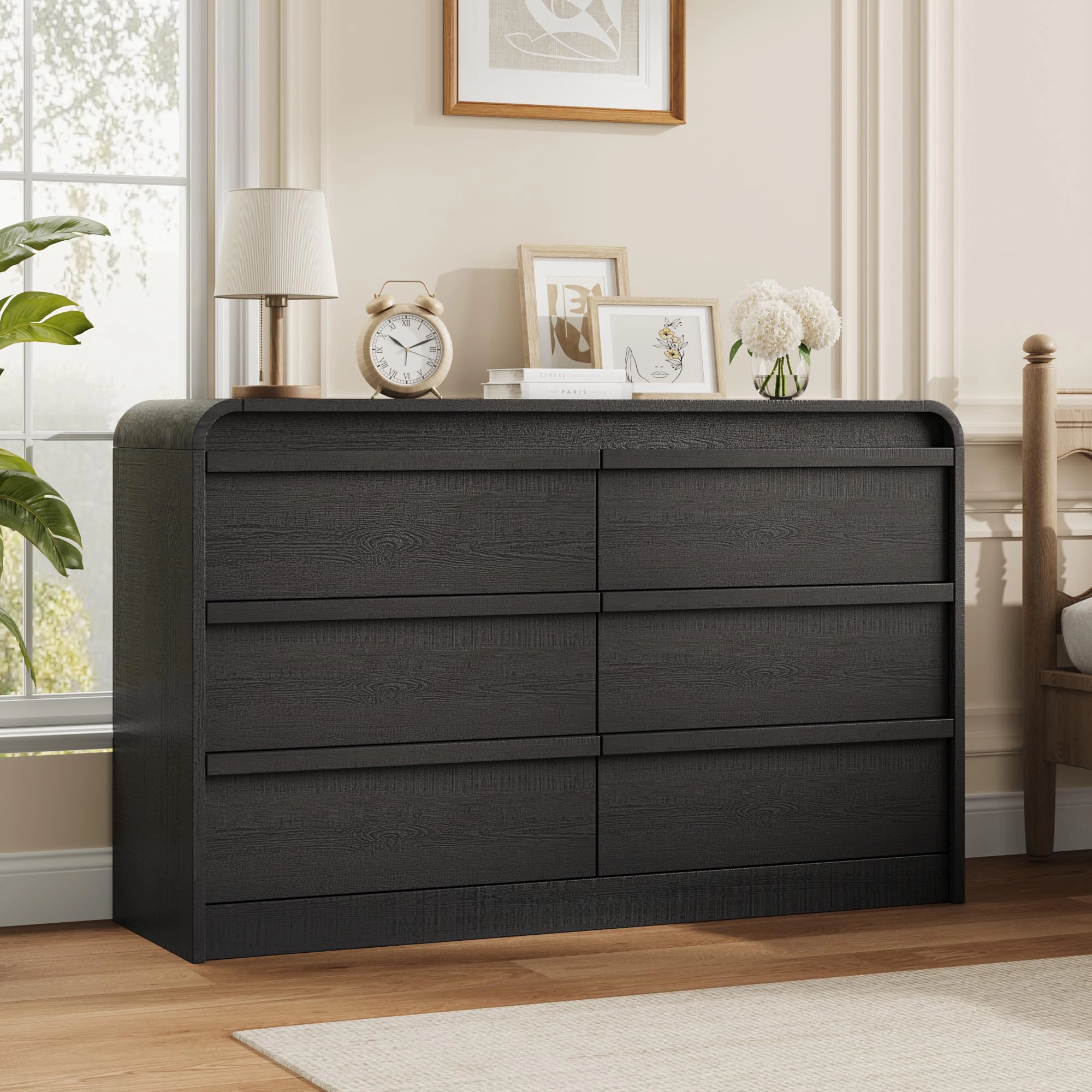 Arched 6 Drawer White Dresser, Modern Wood Storage Chest with Curved Design