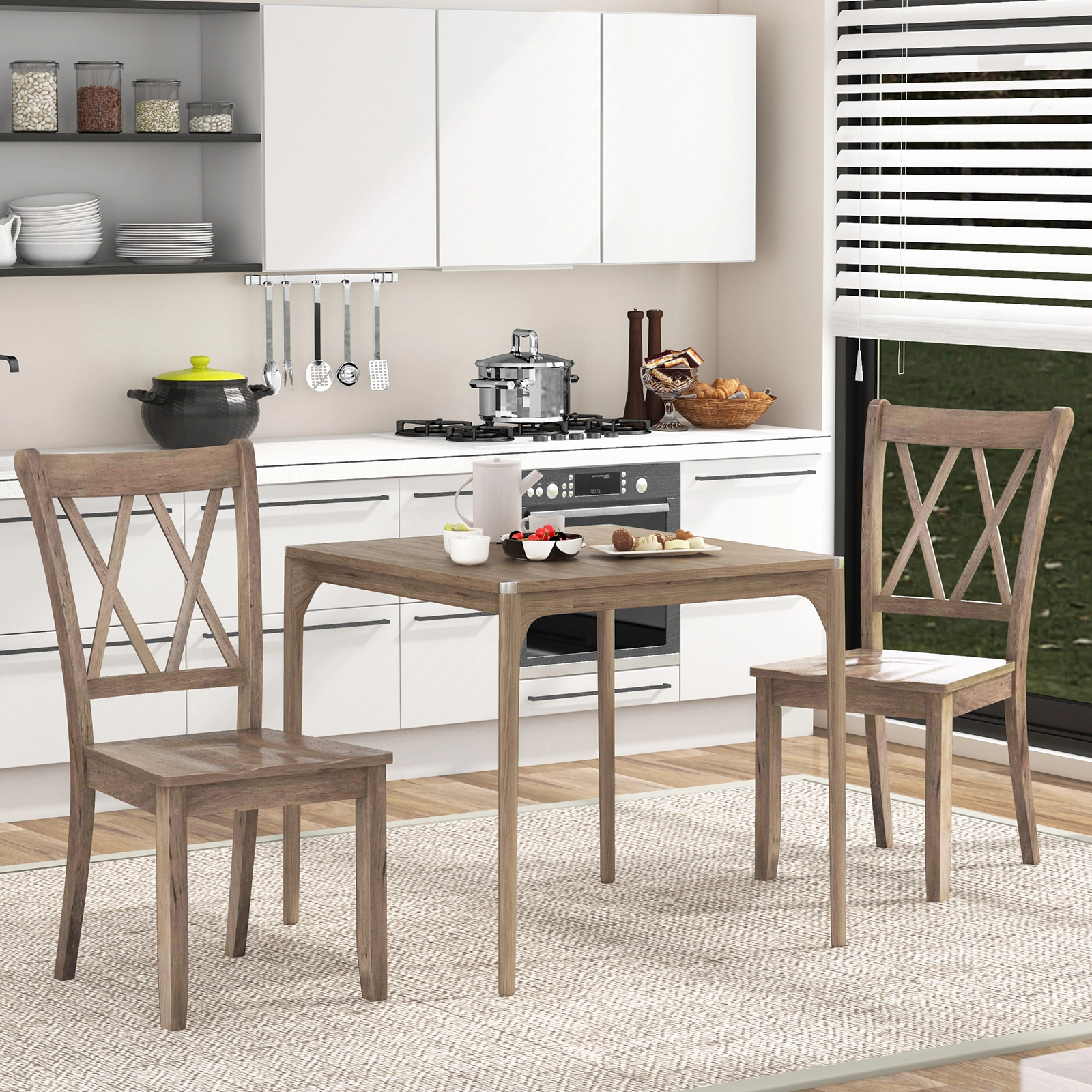 LJG Set of 2 Wooden Dining Chairs Mid Century Farmhouse Retro Kitchen