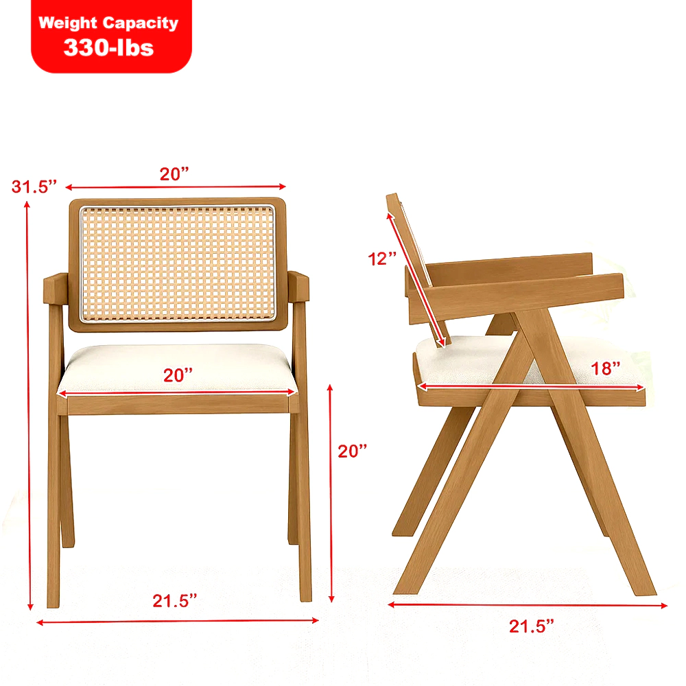 Hivvago Rattan Armchairs with Soft Seat Cushions and Solid Rubber Wood Frame -Set of 2