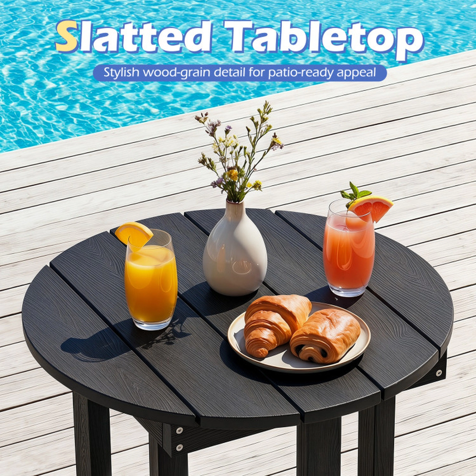 SUGIFT All-Weather HIPS Adirondack Side Table 18-in Square Top 66-lb Capacity Outdoor Accent Table 1-Piece Black