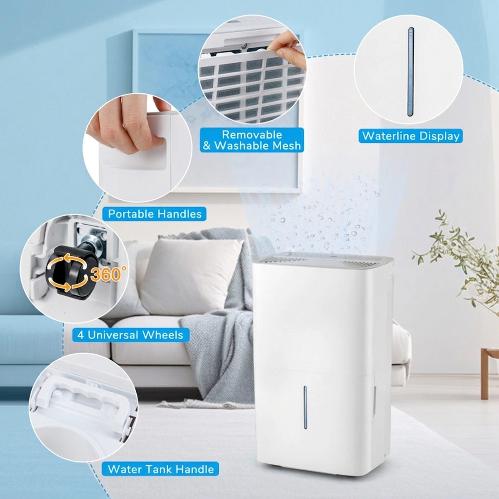 SUGIFT 65-Pint Dehumidifier with 24-Hour Timer LED Display 1.4-Gallon Tank 5000-Sq-Ft Coverage White
