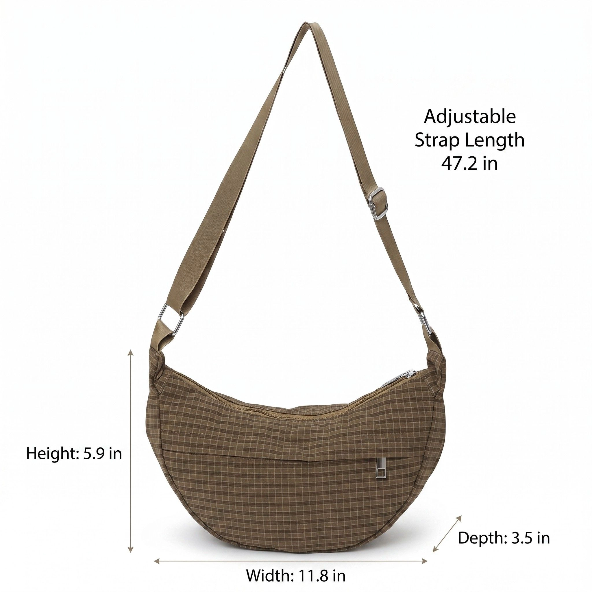 Alilang Women's Plaid Nylon Crescent Shoulder Bags with Adjustable Strap Lightweight Casual Crossbody Bag, Khaki Plaid