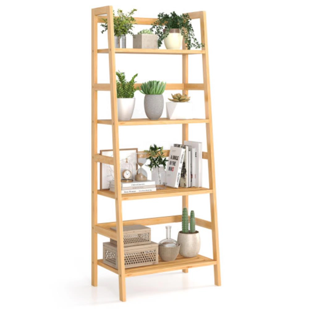 Hivvago 47.5 Inch 4-Tier Multifunctional Bamboo Bookcase Storage Stand Rack