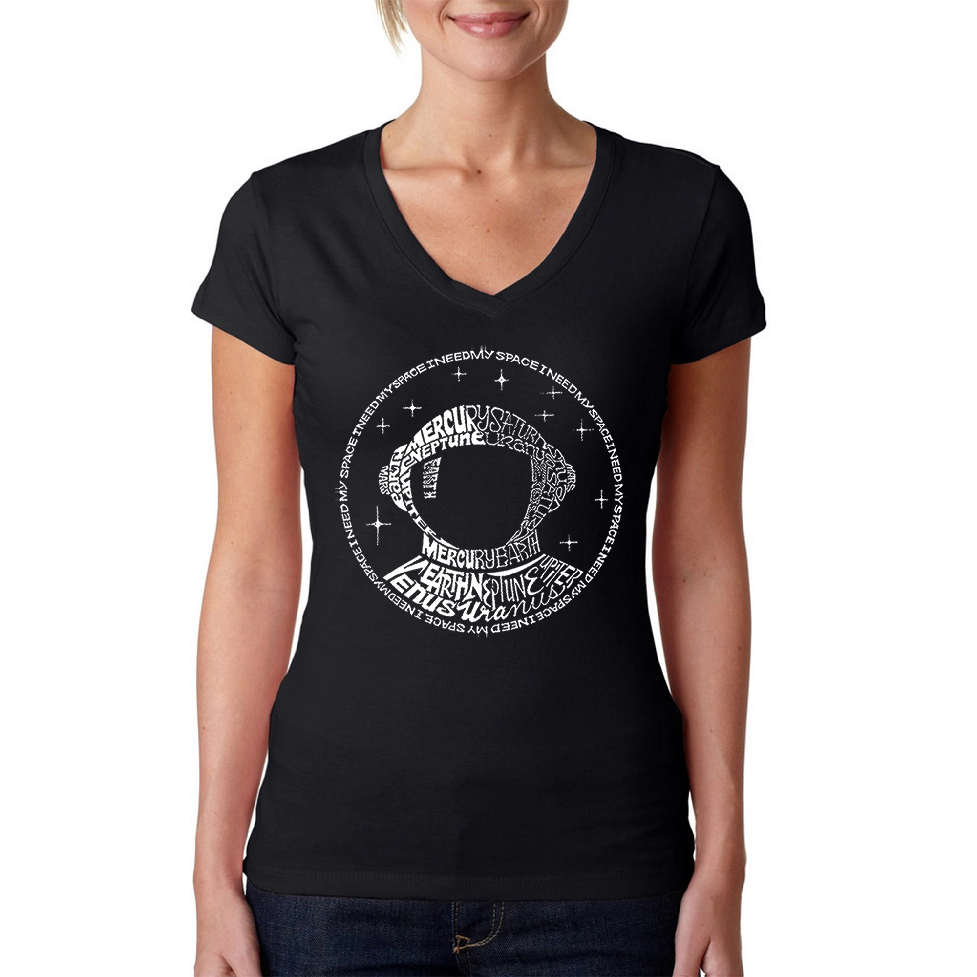 LA Pop Art Womens Word V-Neck T-Shirt - I Need My Space Astronaut