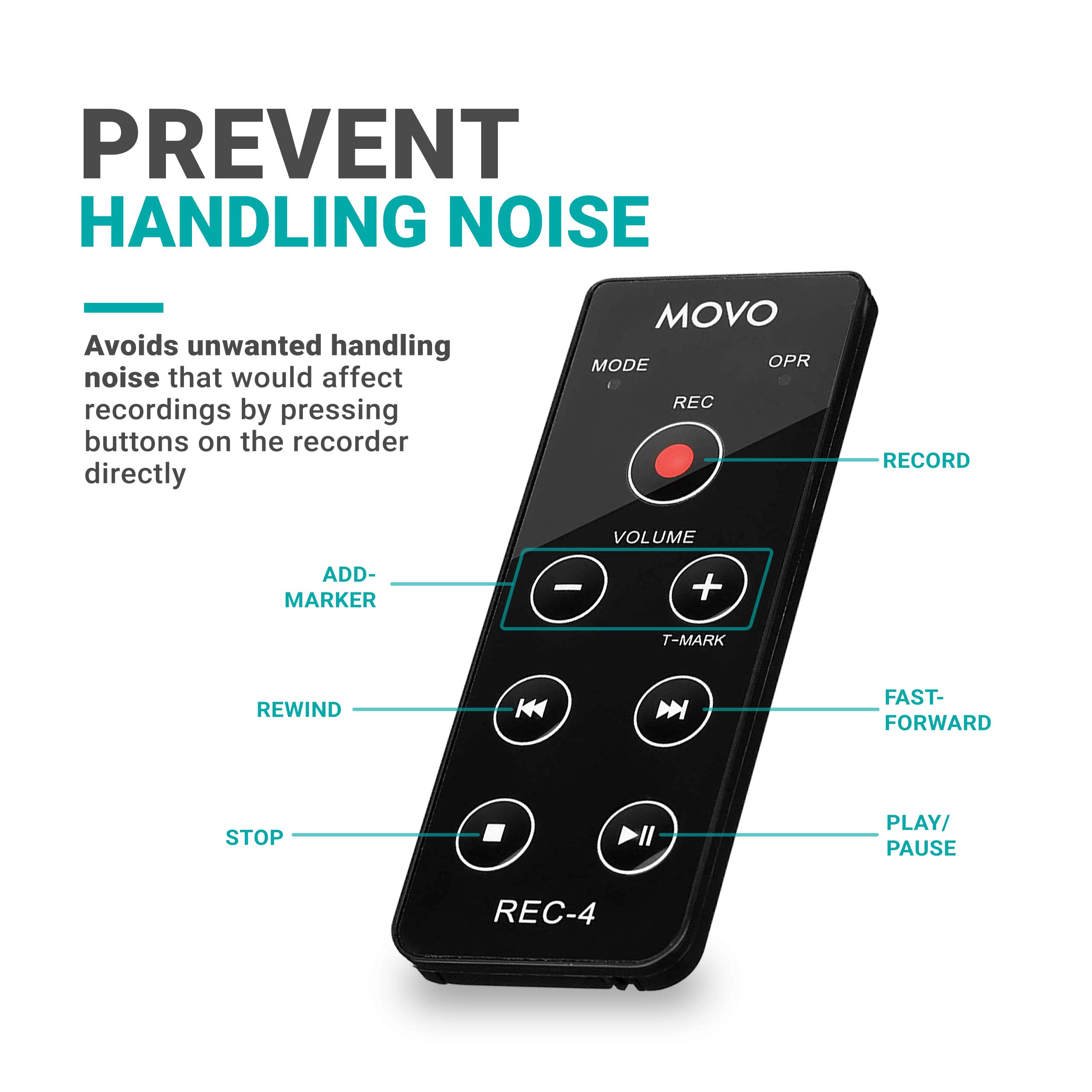 Movo REC-4 Wired Remote Control for Zoom H2n H4n Pro H5 H6 Portable Digital Handy Recorders