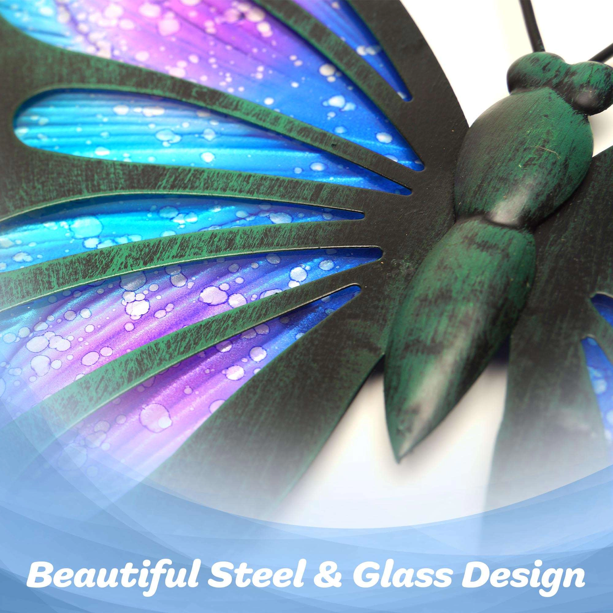 G128 Hand-Painted Blue and Purple Metal Butterfly Wall Art