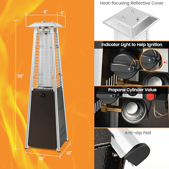 LJG 9500 BTU Portable Steel Tabletop Patio Heater with Glass Tube