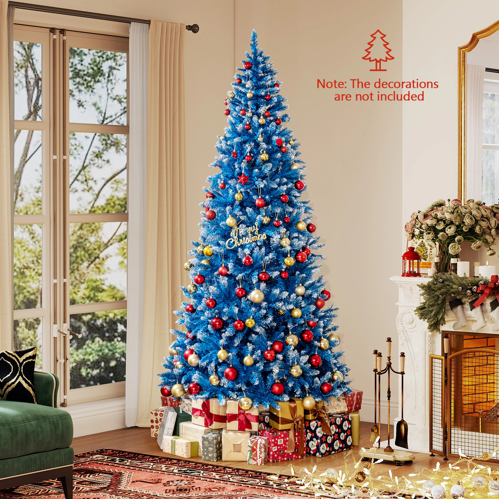 SUGIFT 8-ft Blue Pre-Lit Snowy Artificial Christmas Tree with 420 Warm White LED Lights and 1458 Tips
