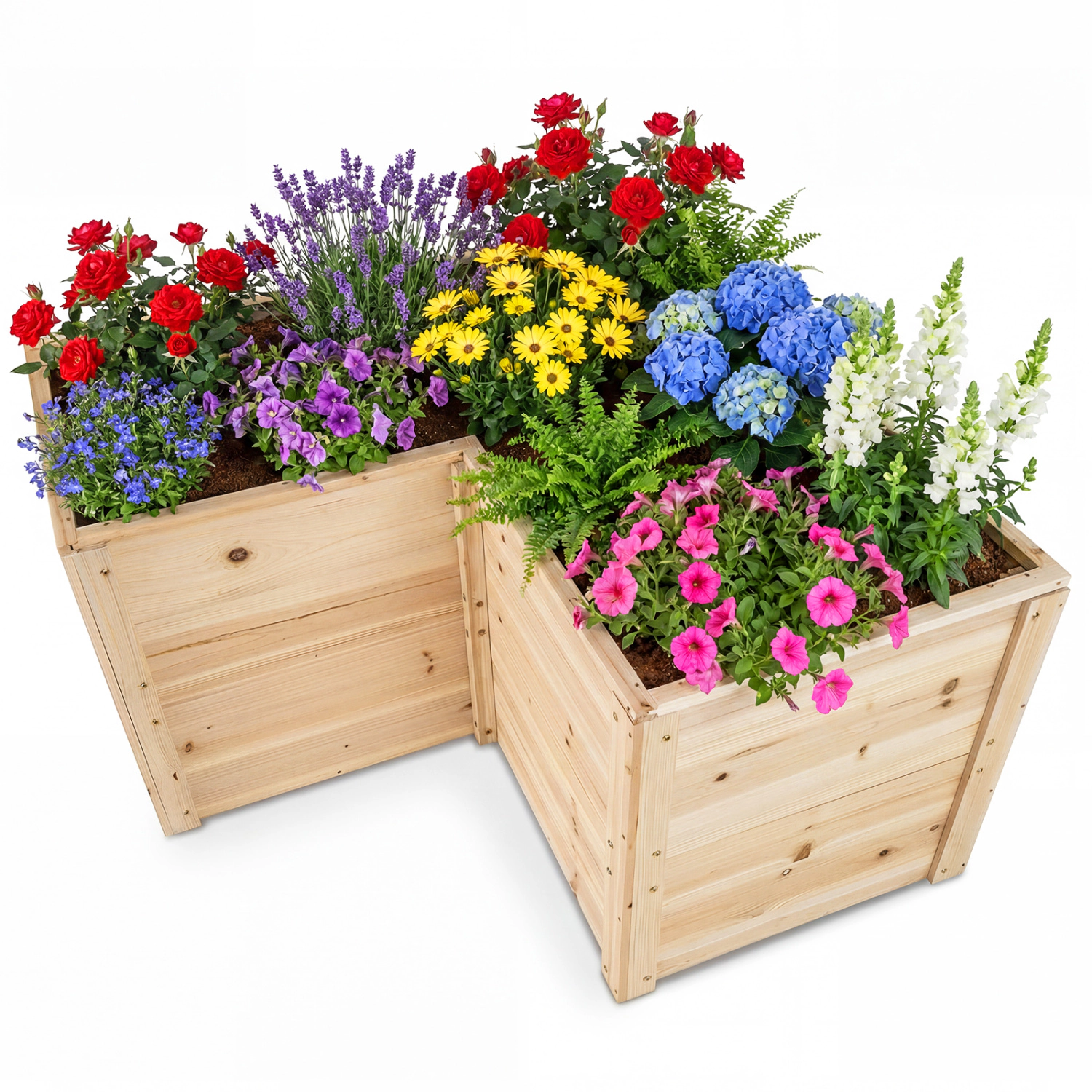 LJG 24 Inch L-Shaped Wooden Raised Garden Bed with Open-Ended Base