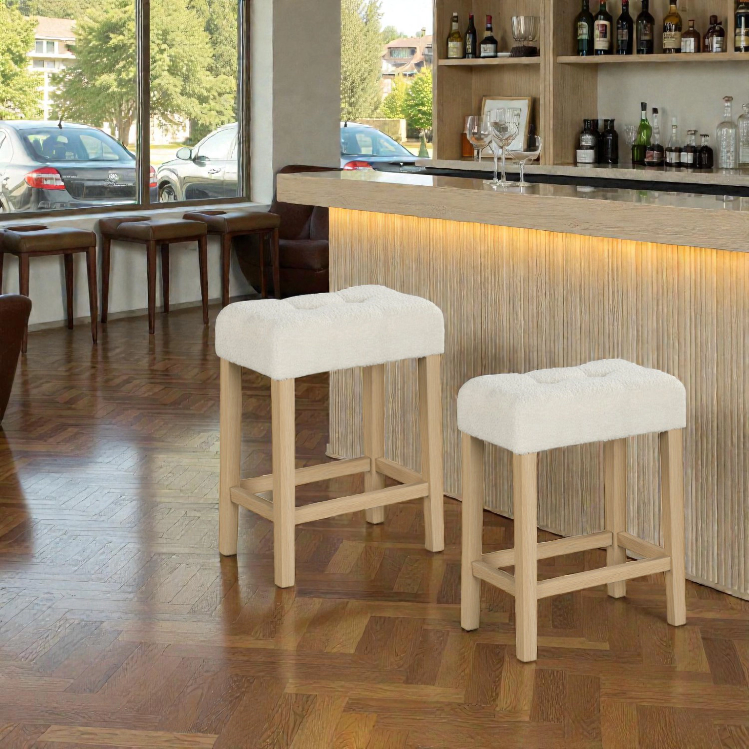 Hivvago Set of 2 Modern Counter Height Bar Stools with Rubber Wood Legs