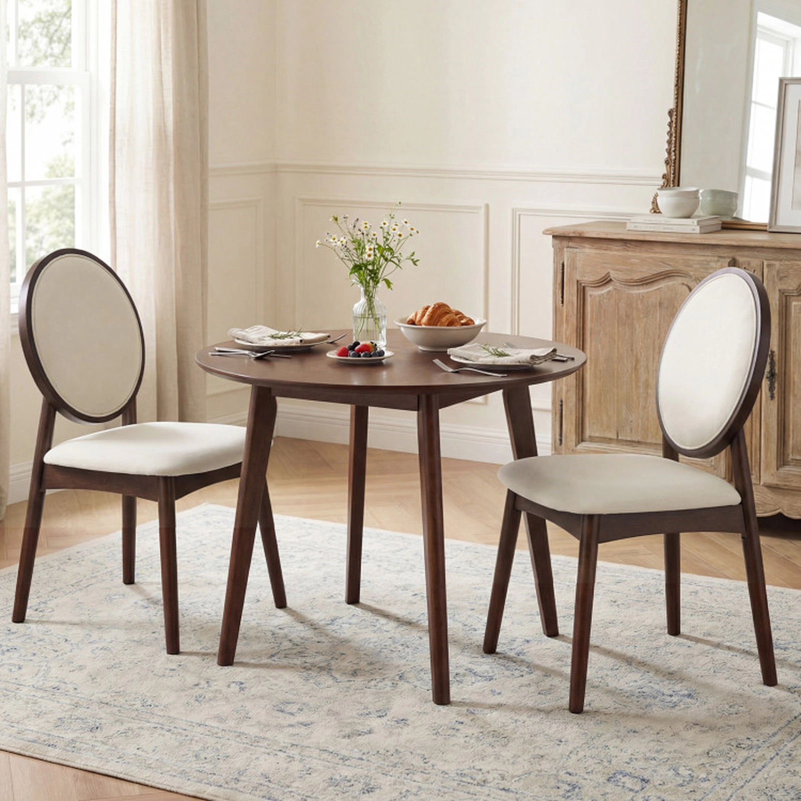 SUGIFT Set of 2 Beige Upholstered Dining Chairs with Linen Padded Seat 18.5-in W 35-in H 330-lb Per Chair